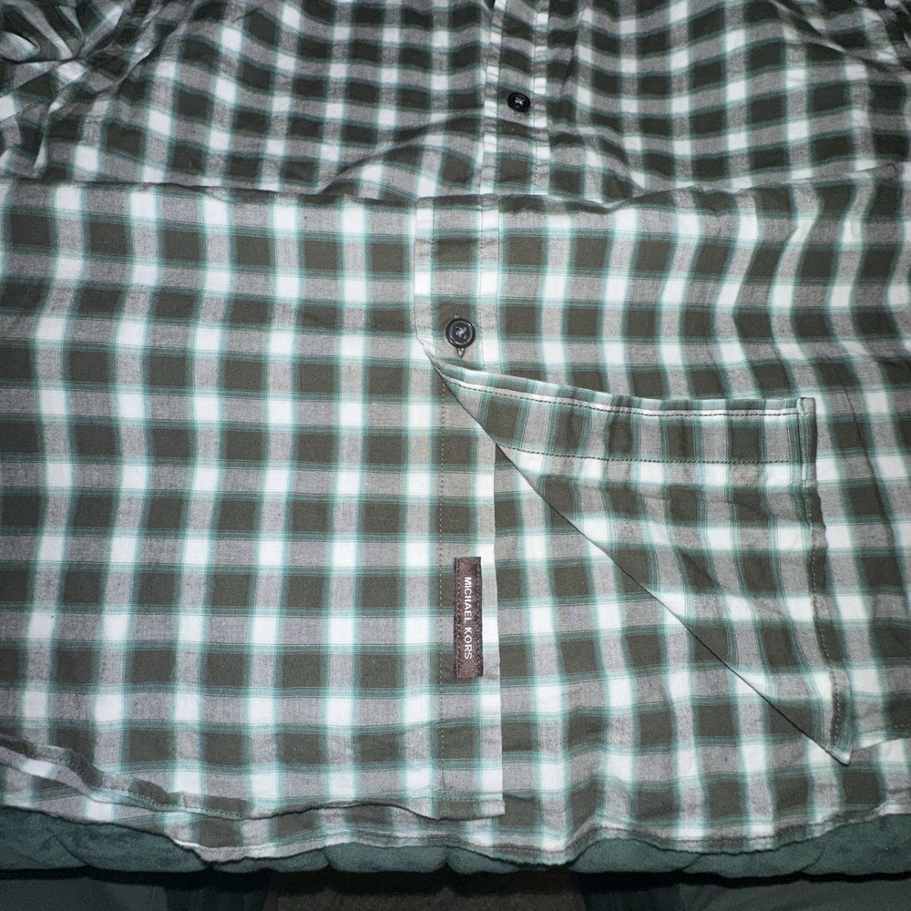 Michael Kors Button Down Shirt Large (L) Green And Black Check Work Classic - Picture 6 of 8